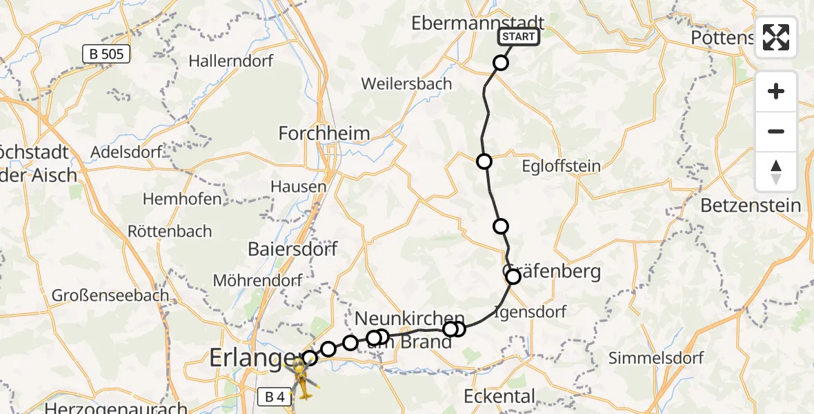 Flugroute Rettungshubschrauber Ebermannstadt - Buckenhofer Forst, 30 August 2026, 13:28