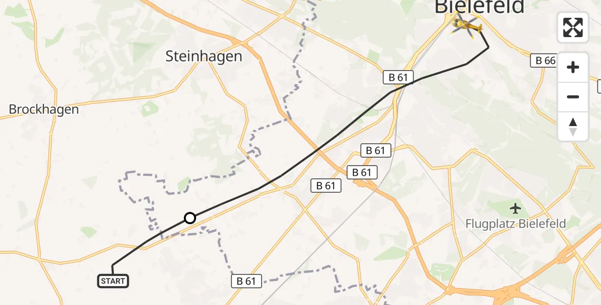 Flugroute Rettungshubschrauber Gütersloh - Bielefeld, 30 August 2026, 13:40