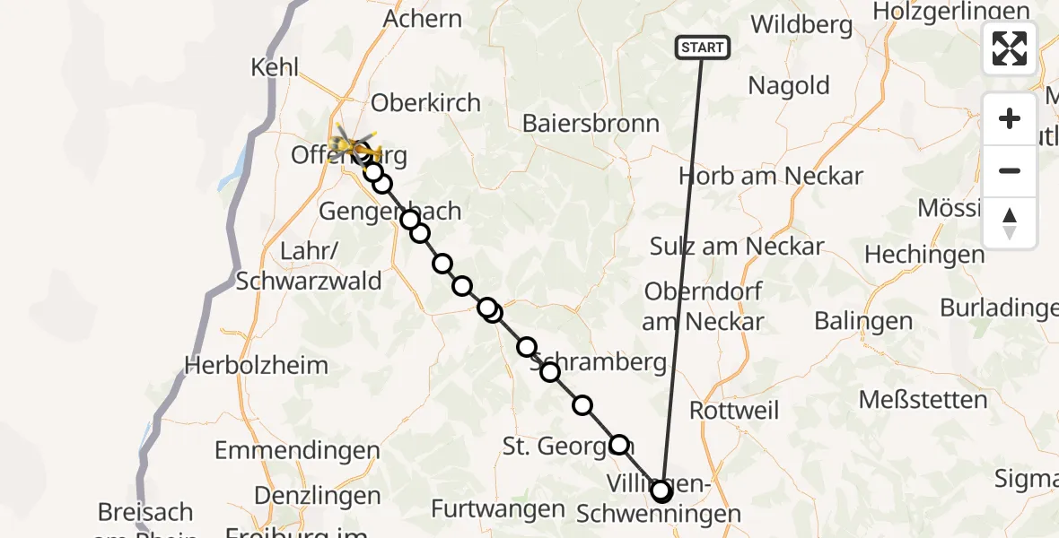 Flugroute Ambulanzhubschrauber Altensteig - Offenburg, 30 August 2026, 13:54