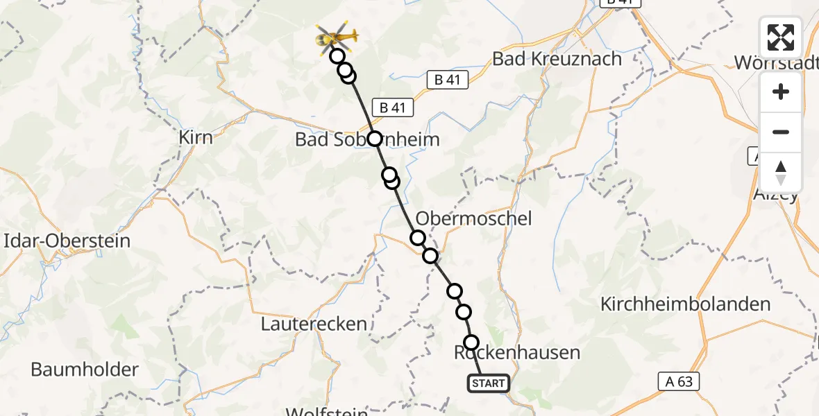 Flugroute Rettungshubschrauber Rockenhausen - Bad Sobernheim, 30 August 2026, 13:57
