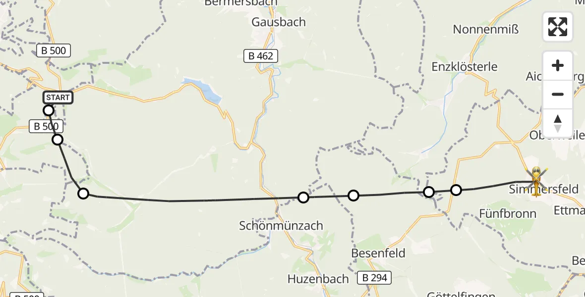 Flugroute Rettungshubschrauber Bühl - Simmersfeld, 30 August 2026, 14:04