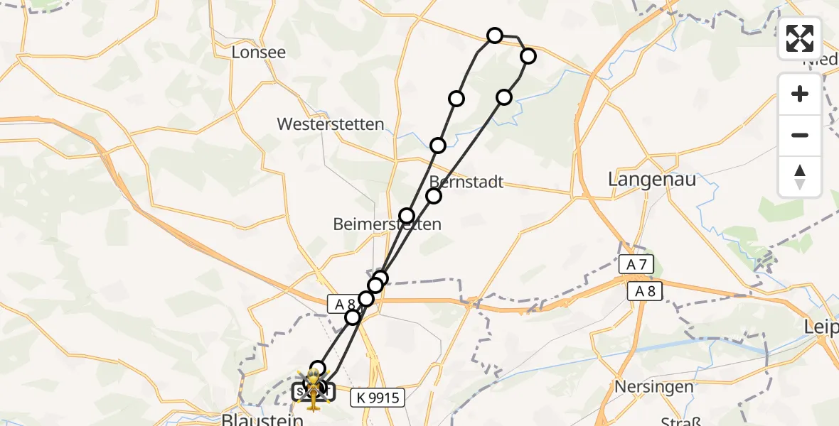 Flugroute Rettungshubschrauber Ulm Military Hospital Emergency - ADAC Air Rescue Station Ulm (Christoph 22), 30 August 2026, 14:11