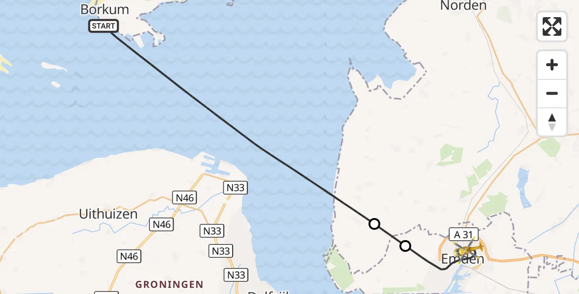 Flugroute Ambulanzhubschrauber Noordzee - Emden, 30 August 2026, 14:16