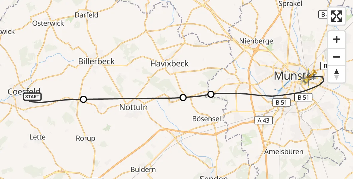 Flugroute Ambulanzhubschrauber Coesfeld - Münster, 30 August 2026, 14:17