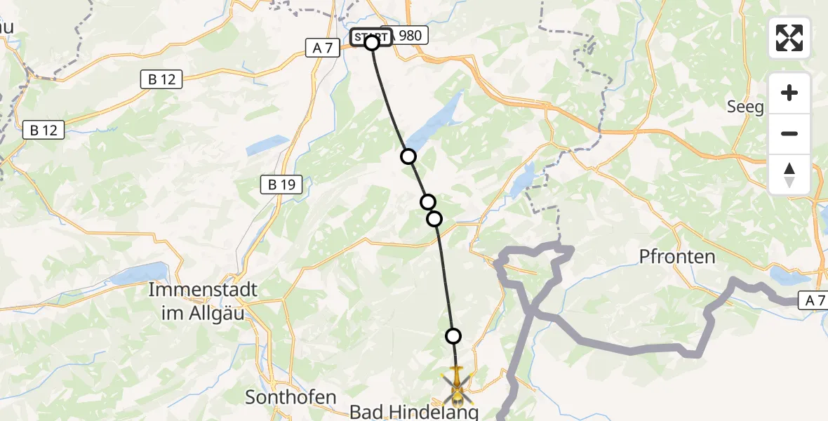 Flugroute Rettungshubschrauber Kempten-Durach Flugplatz - Bad Hindelang, 30 August 2026, 14:19