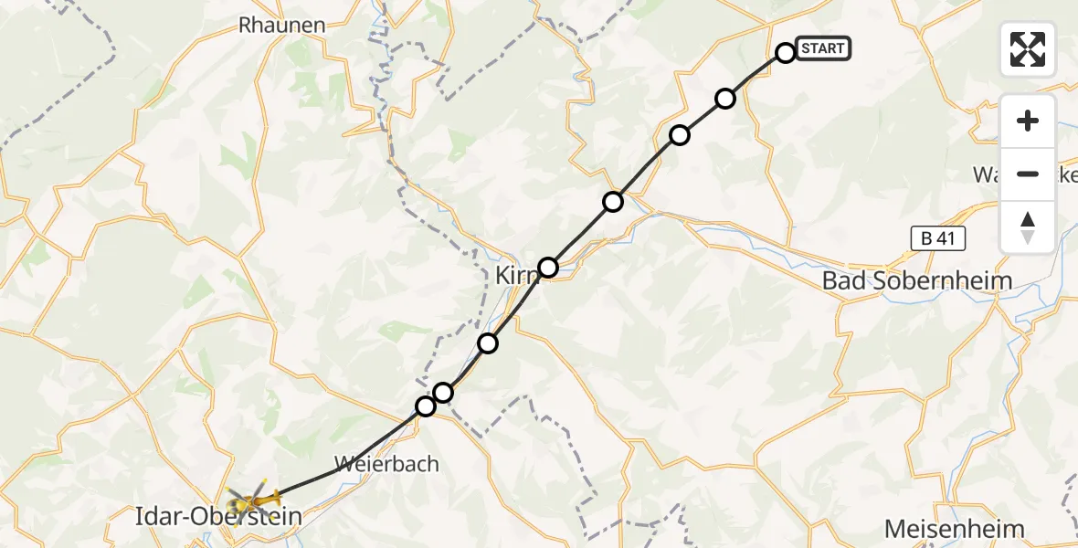 Flugroute Rettungshubschrauber Pferdsfeld Militärflugplatz - Idar-Oberstein, 30 August 2026, 14:27