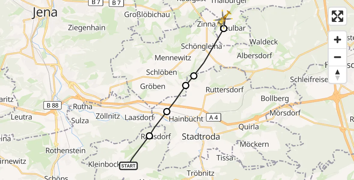 Flugroute Rettungshubschrauber Großbockedra - Bürgel, 30 August 2026, 14:29