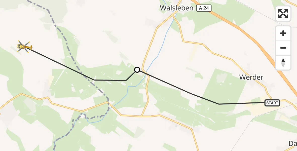 Flugroute Rettungshubschrauber Märkisch Linden - Wusterhausen/Dosse, 30 August 2026, 14:31