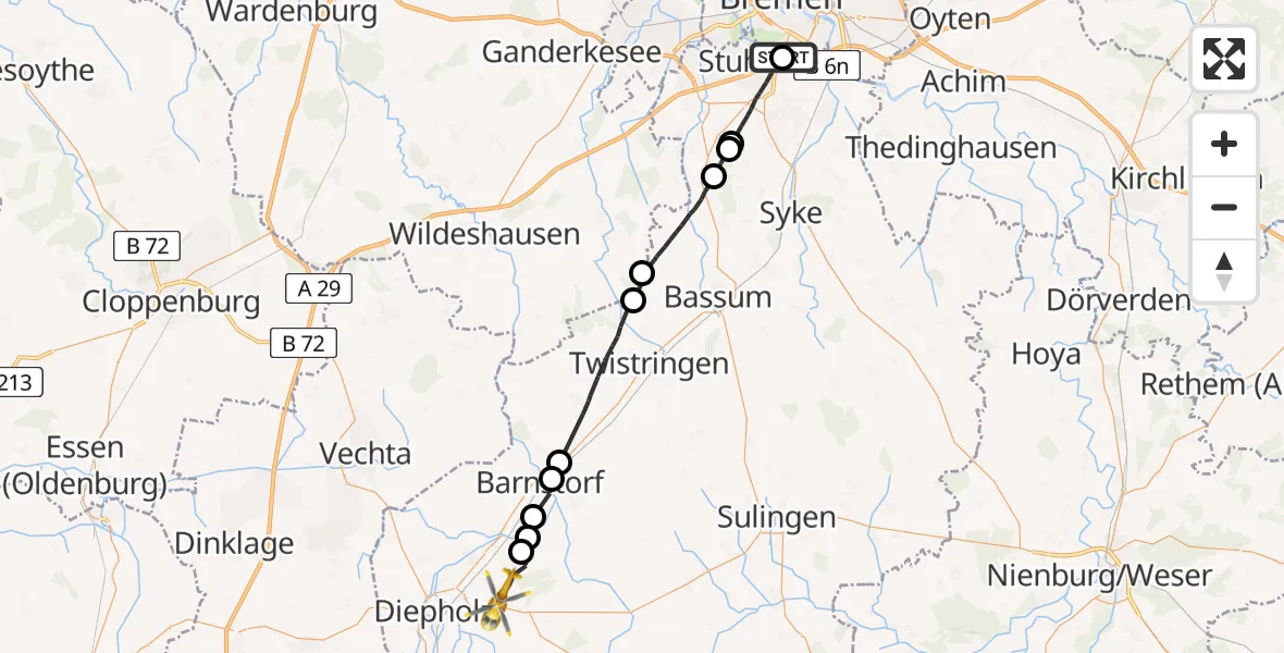 Flugroute Rettungshubschrauber Bremen - Wetschen, 30 August 2026, 14:35