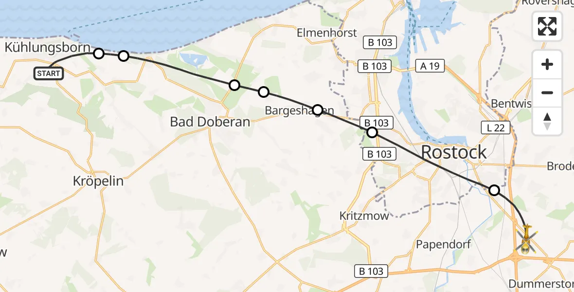 Flugroute Ambulanzhubschrauber Kühlungsborn - Dummerstorf, 30 August 2026, 14:37