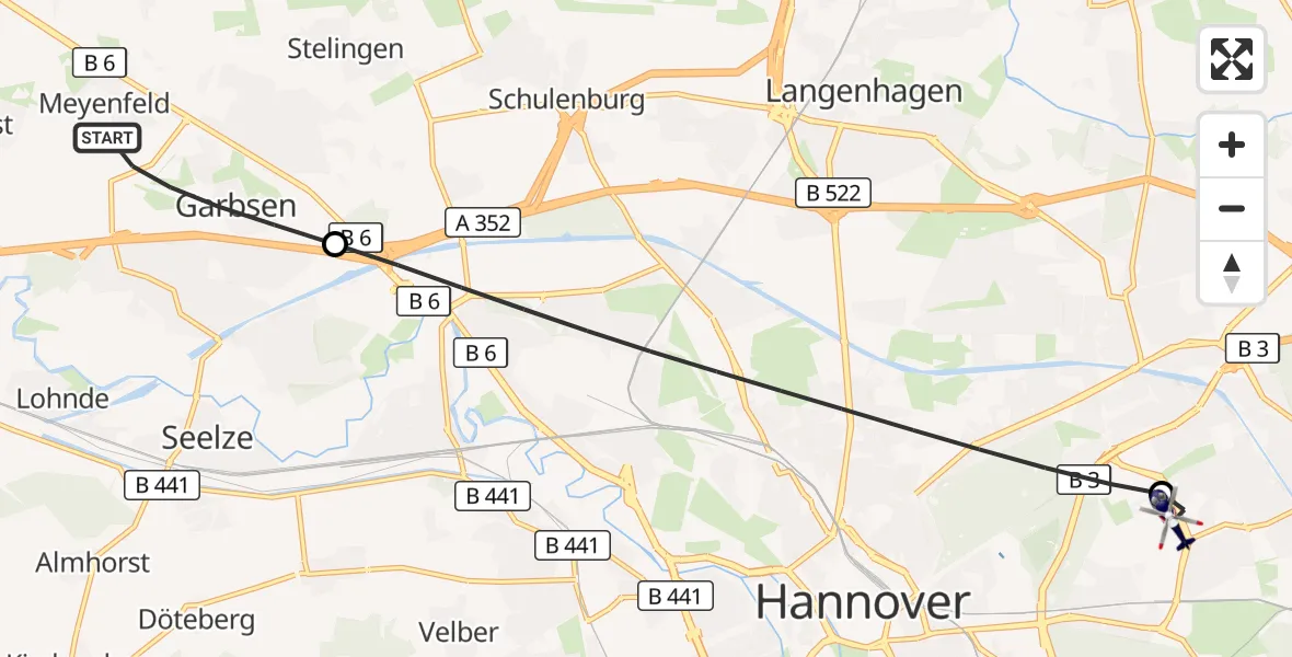 Flugroute Polizeihubschrauber Garbsen - Hannover Luftrettung Hubschrauberlandeplatz (Christoph 4), 30 August 2026, 14:51