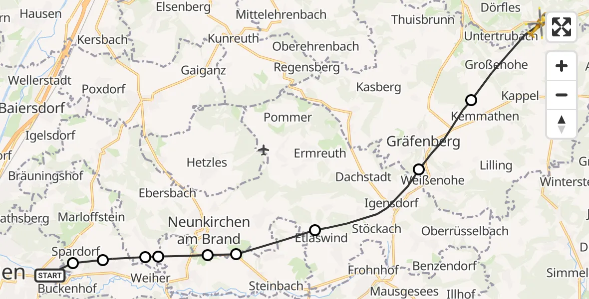 Flugroute Rettungshubschrauber Erlangen - Hiltpoltstein, 30 August 2026, 14:51