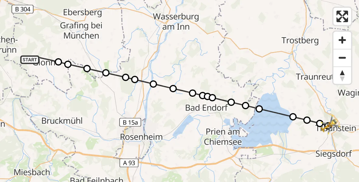 Flugroute Rettungshubschrauber Glonn - Traunstein Hospital, 30 August 2026, 14:52