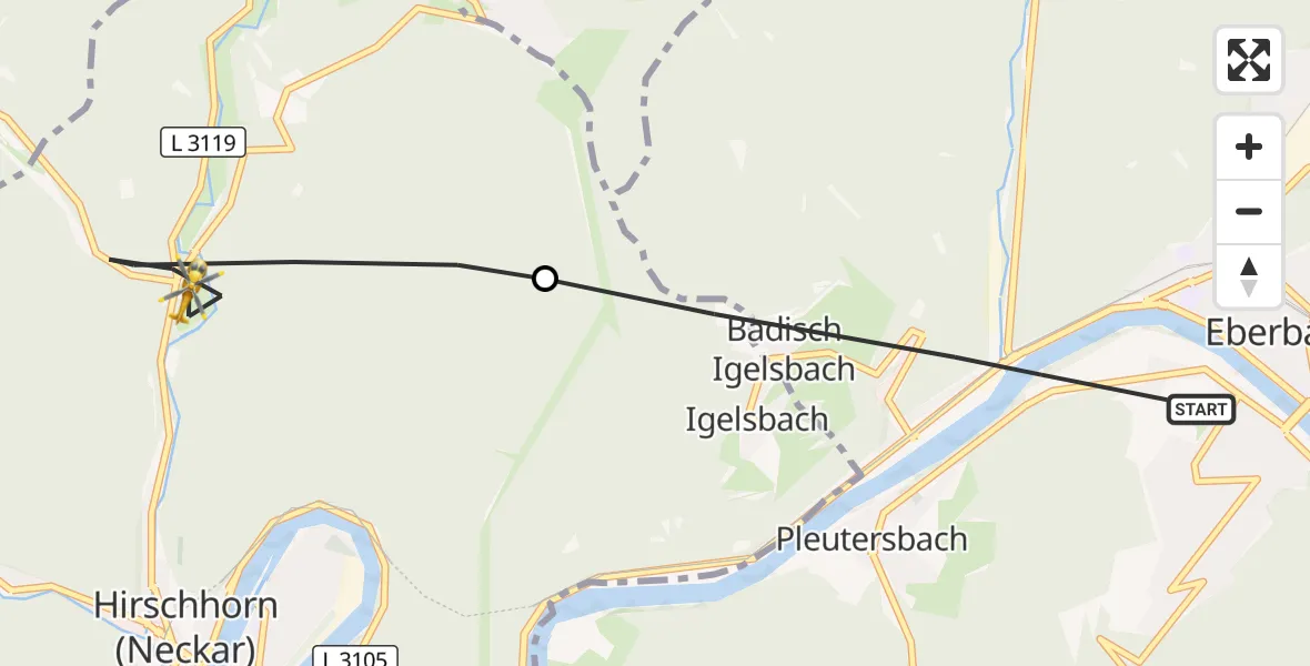 Flugroute Rettungshubschrauber Eberbach - Hirschhorn (Neckar), 30 August 2026, 14:59