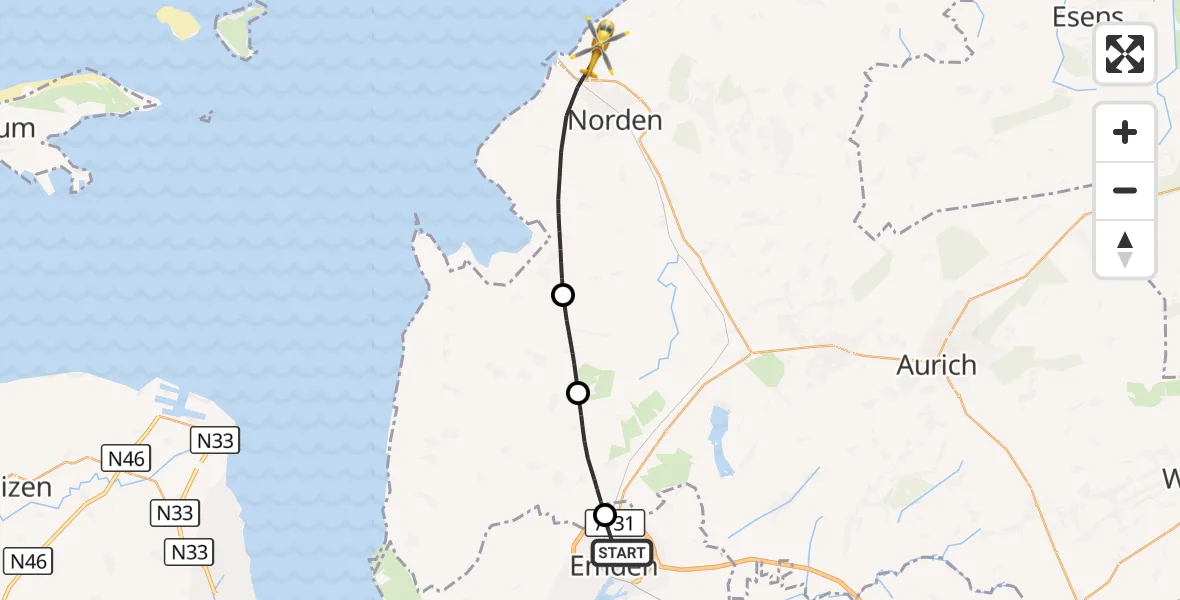 Flugroute Ambulanzhubschrauber Emden - Norden-Norddeich Flughafen, 30 August 2026, 15:01