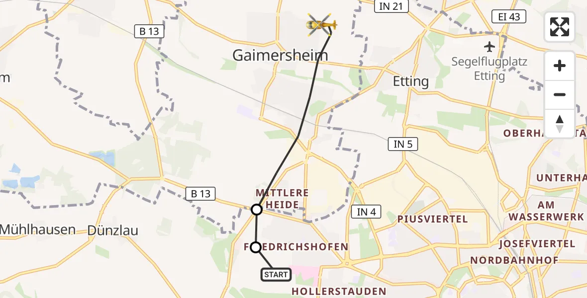 Flugroute Rettungshubschrauber Ingolstadt Hospital - Gaimersheim, 30 August 2026, 15:05