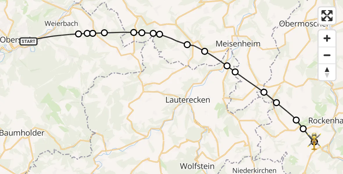 Flugroute Rettungshubschrauber Idar-Oberstein - Rockenhausen, 30 August 2026, 15:06