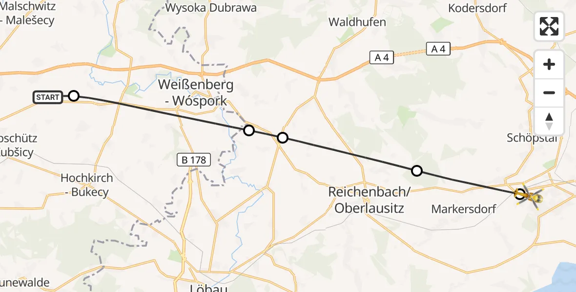 Flugroute Rettungshubschrauber Kubschütz - Görlitz, 30 August 2026, 15:07