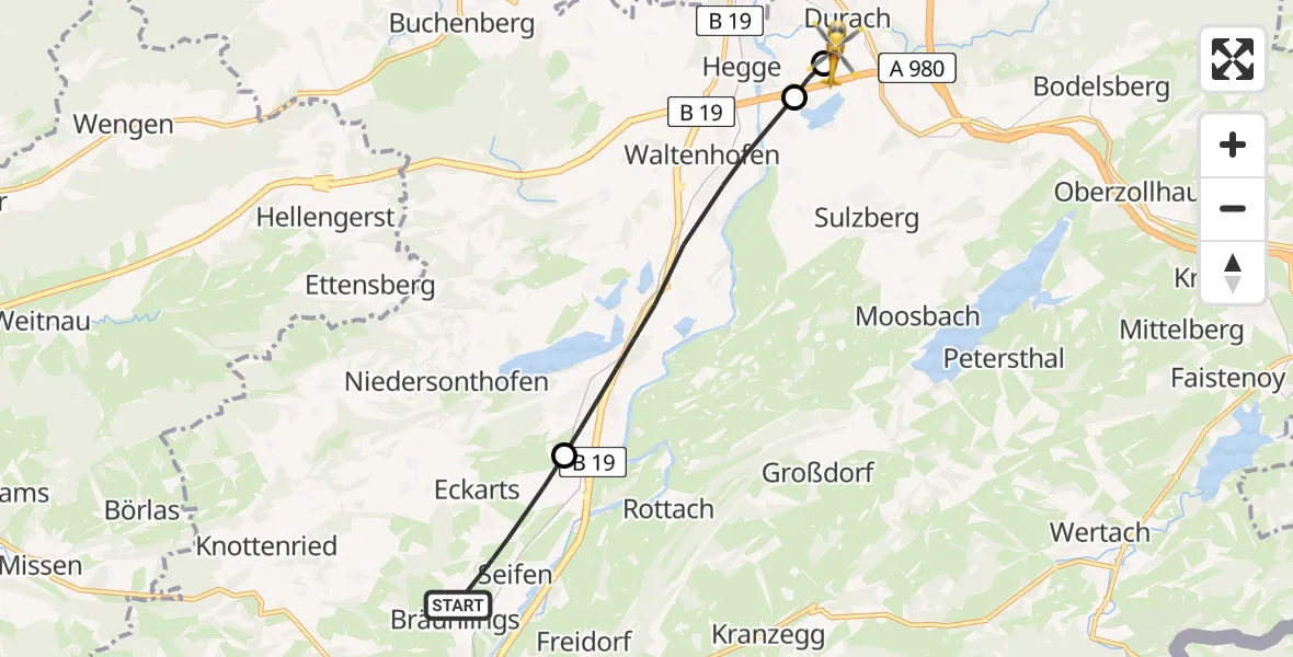 Flugroute Rettungshubschrauber Immenstadt i.Allgäu - Kempten-Durach Flugplatz, 30 August 2026, 15:08