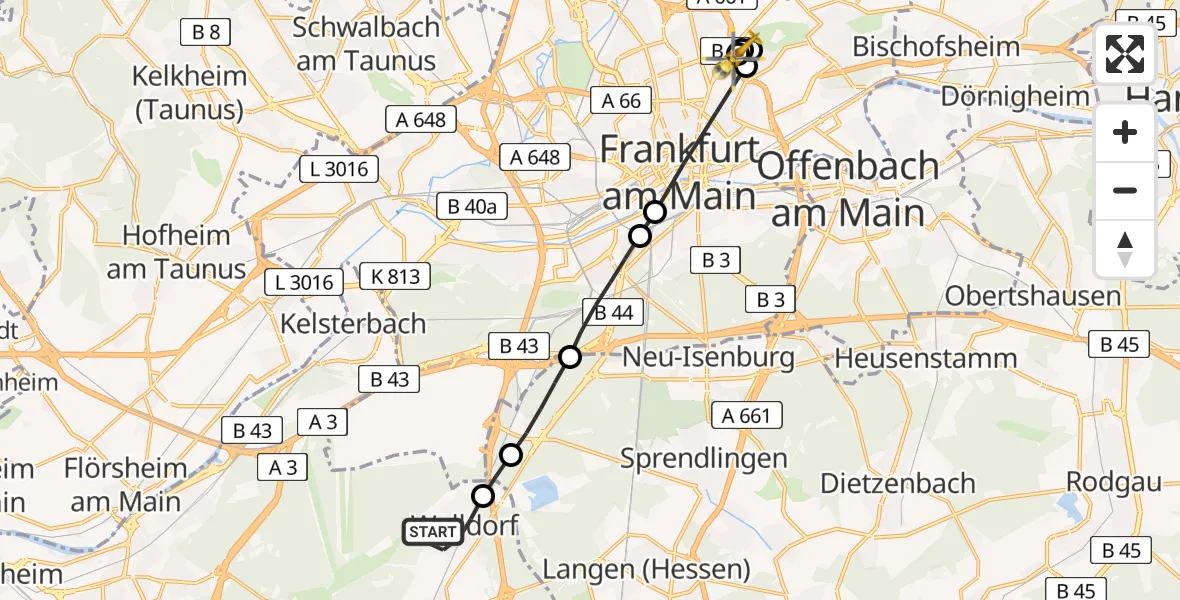 Flugroute Rettungshubschrauber Mörfelden-Walldorf - Frankfurt am Main Accident Hospital Roof, 30 August 2026, 15:25