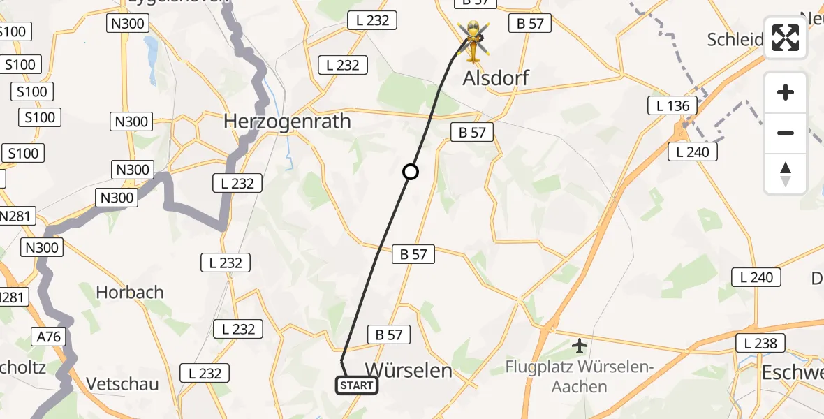 Flugroute Rettungshubschrauber Würselen - Alsdorf, 30 August 2026, 15:29