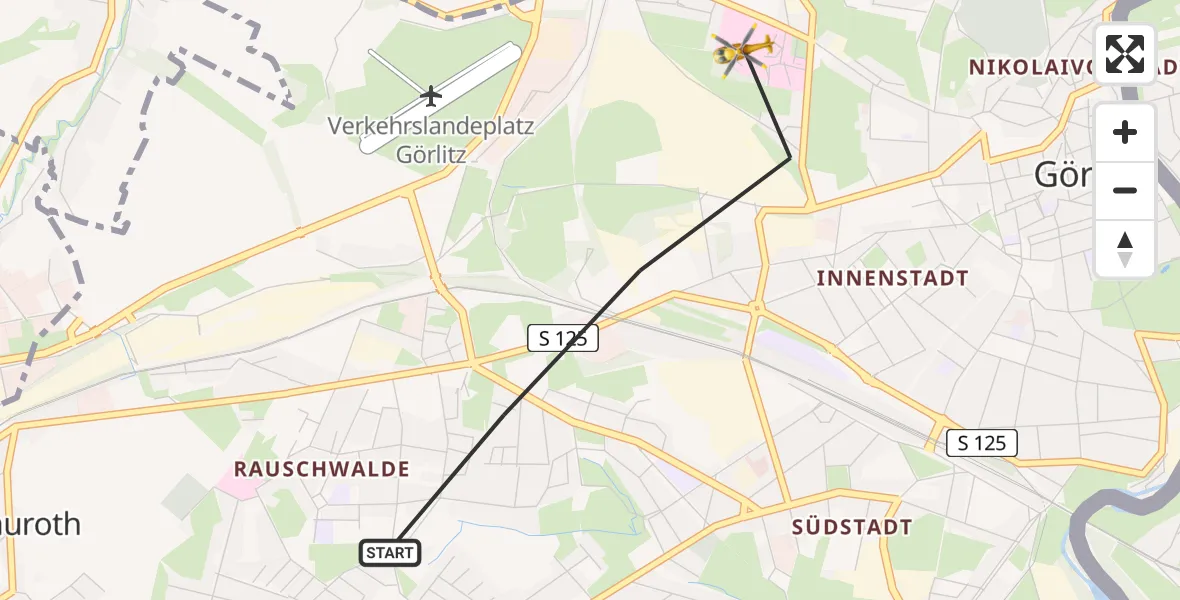 Flugroute Rettungshubschrauber Görlitz - Görlitz Hospital, 30 August 2026, 15:32