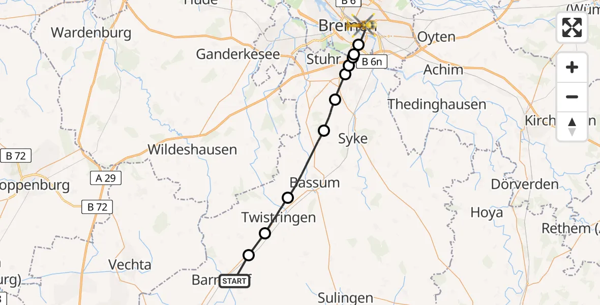 Flugroute Rettungshubschrauber Eydelstedt - Bremen, 30 August 2026, 15:33