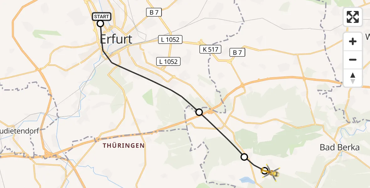 Flugroute Ambulanzhubschrauber Helios Clinic Erfurt - Tonndorf, 30 August 2026, 15:36