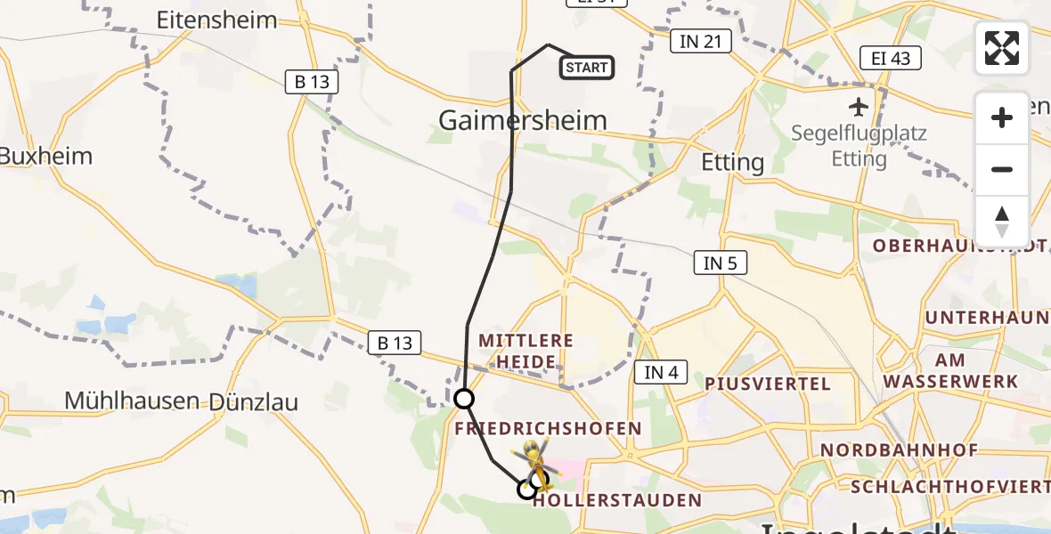 Flugroute Rettungshubschrauber Gaimersheim - Ingolstadt Hospital, 30 August 2026, 15:36