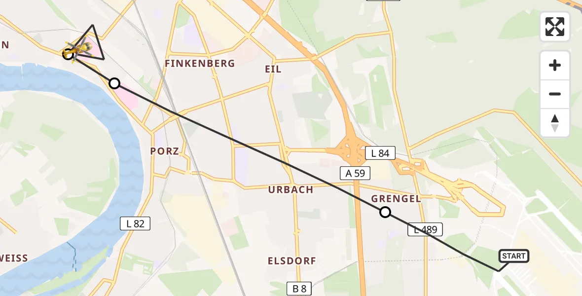 Flugroute Rettungshubschrauber Köln Bonn Flughafen - Köln, 30 August 2026, 15:36