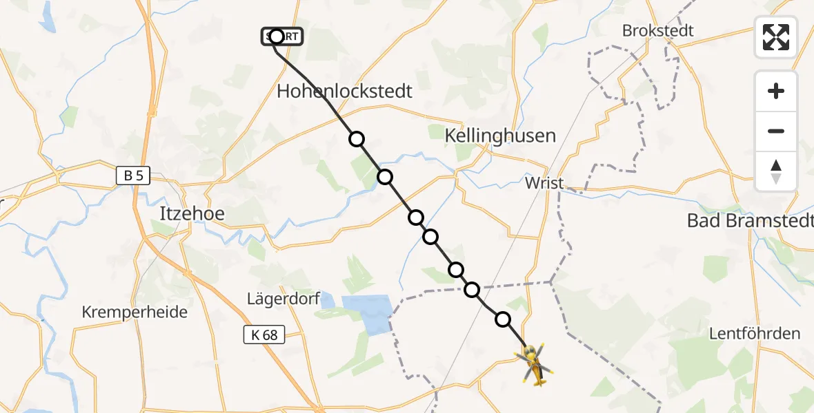 Flugroute Rettungshubschrauber Itzehoe Hungriger Wolf Flugplatz - Bokel, 30 August 2026, 15:37