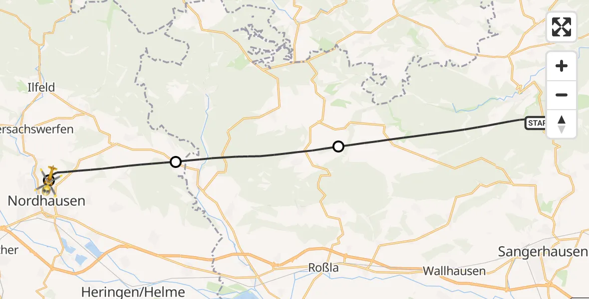 Flugroute Rettungshubschrauber Sangerhausen - Südharz Hospital Nordhausen, 30 August 2026, 15:39