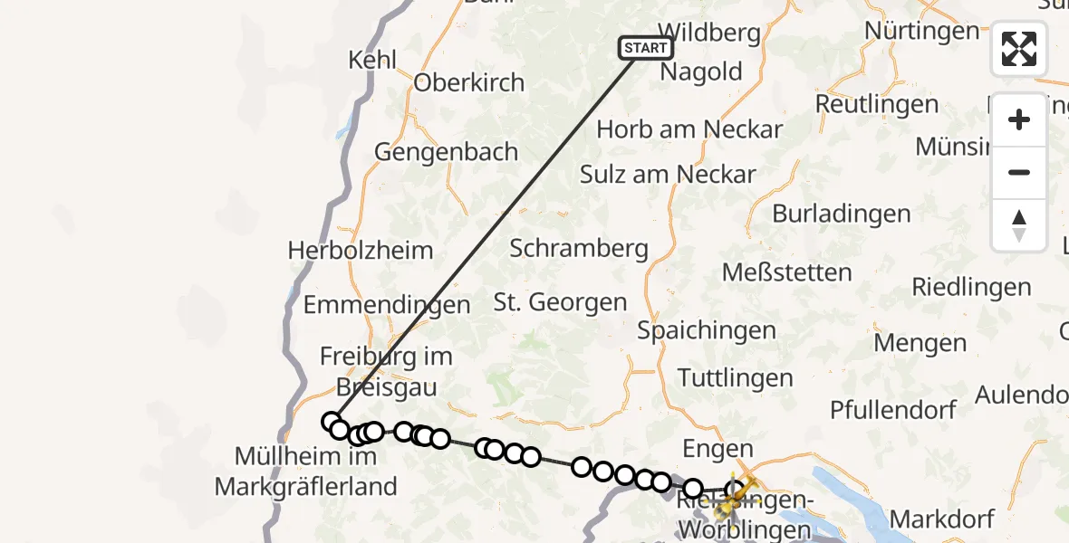 Flugroute Ambulanzhubschrauber Altensteig - Singen (Hohentwiel), 30 August 2026, 15:47