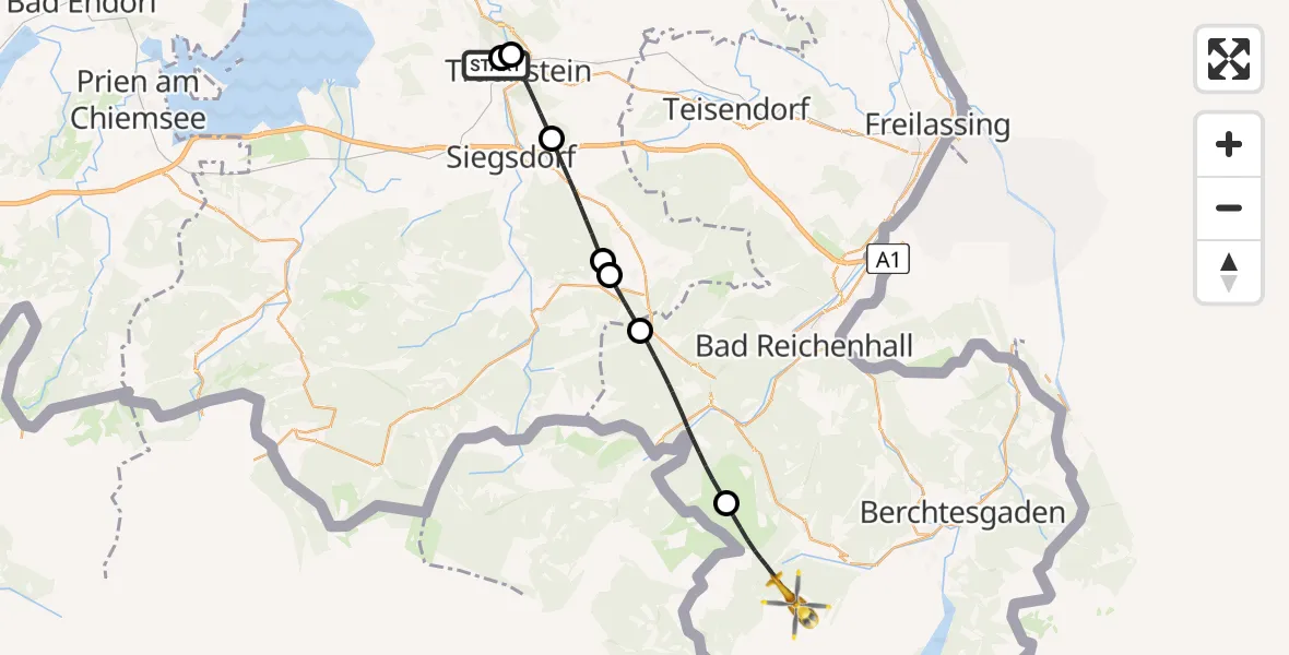 Flugroute Rettungshubschrauber Traunstein Hospital - Ramsau b.Berchtesgaden, 30 August 2026, 15:49