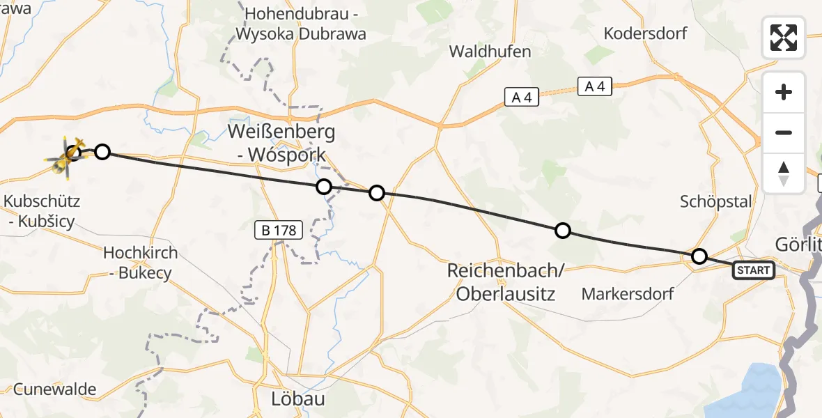 Flugroute Rettungshubschrauber Görlitz - Bautzen Flugplatz, 30 August 2026, 15:53