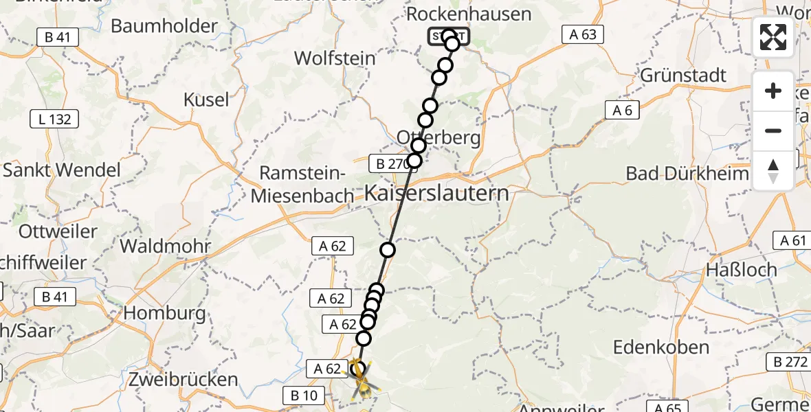 Flugroute Rettungshubschrauber Rockenhausen - Rodalben, 30 August 2026, 16:07