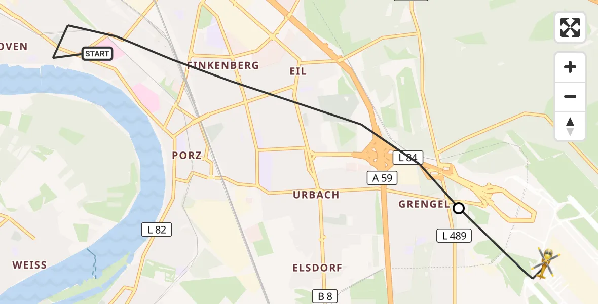 Flugroute Rettungshubschrauber Köln - Köln Bonn Flughafen, 30 August 2026, 16:07
