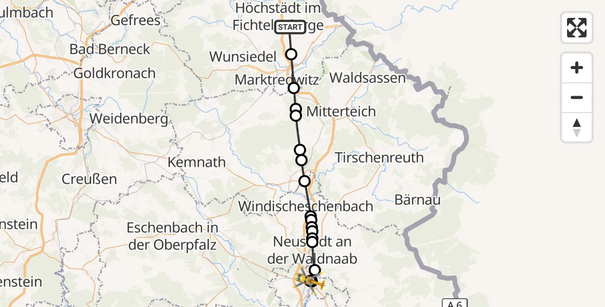 Flugroute Ambulanzhubschrauber Thiersheim - Weiden Hospital, 30 August 2026, 16:08