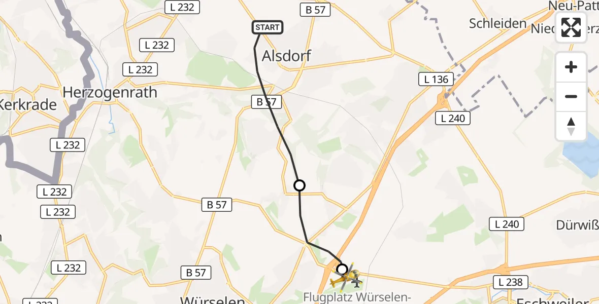 Flugroute Rettungshubschrauber Alsdorf - Aachen-Merzbrück Flughafen, 30 August 2026, 16:10