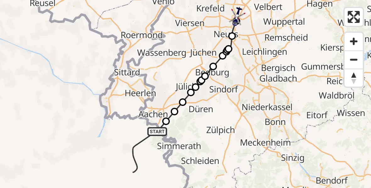 Flugroute Polizeihubschrauber Aachen - Düsseldorf Flughafen, 30 August 2026, 16:17