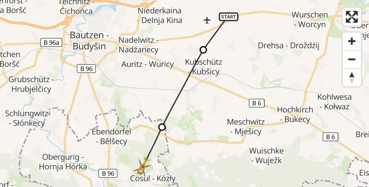 Flugroute Rettungshubschrauber Bautzen Flugplatz - Großpostwitz/O.L., 30 August 2026, 16:18