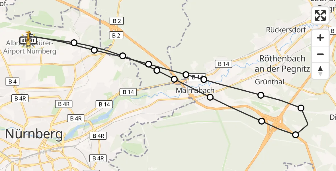 Flugroute Rettungshubschrauber Flughafen Nuremberg - Flughafen Nuremberg, 30 August 2026, 16:20