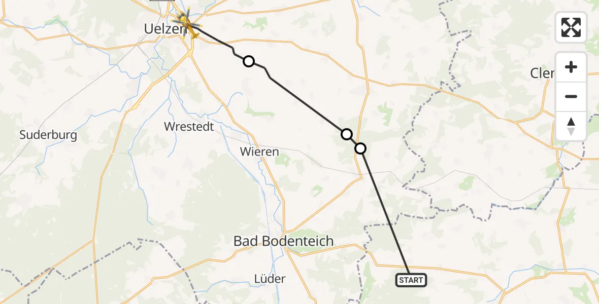 Flugroute Rettungshubschrauber Dähre - Uelzen, 30 August 2026, 16:22