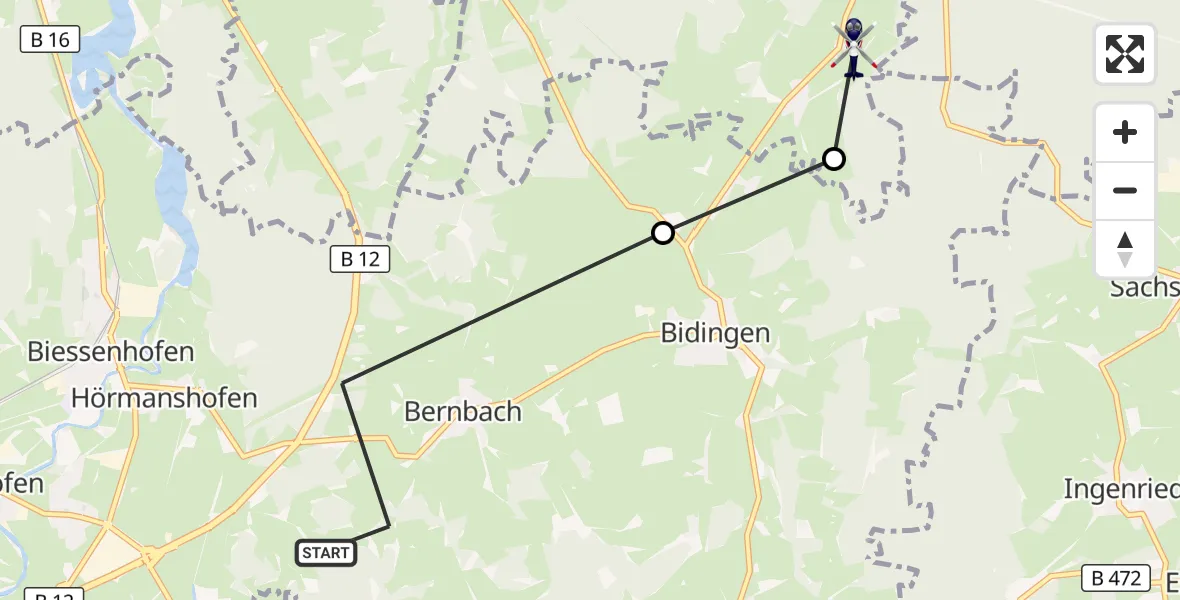 Flugroute Polizeihubschrauber Biessenhofen - Osterzell, 30 August 2026, 16:30