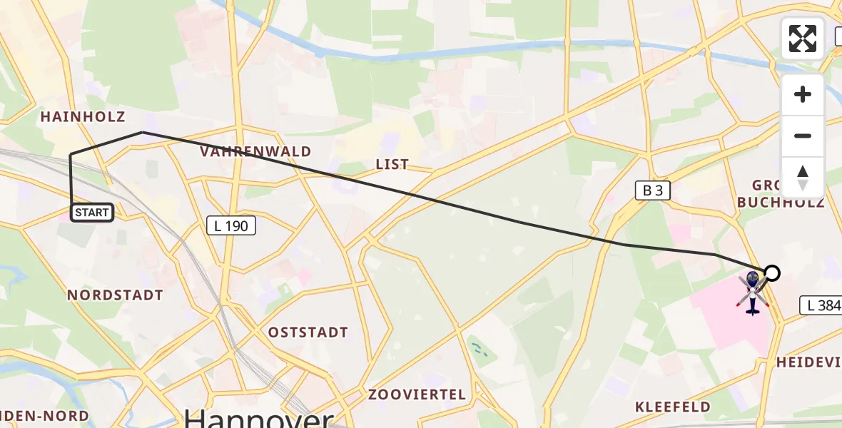 Flugroute Polizeihubschrauber Hannover - Hannover Luftrettung Hubschrauberlandeplatz (Christoph 4), 30 August 2026, 16:36