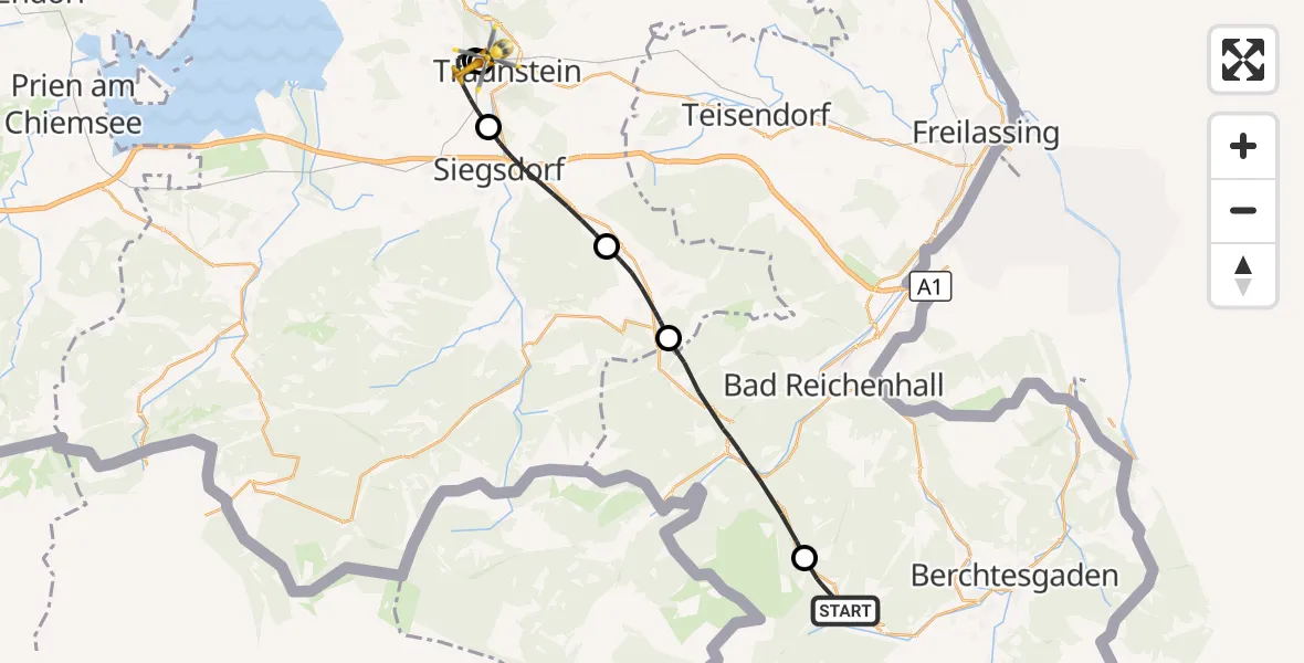Flugroute Rettungshubschrauber Ramsau b.Berchtesgaden - Traunstein Hospital, 30 August 2026, 16:56