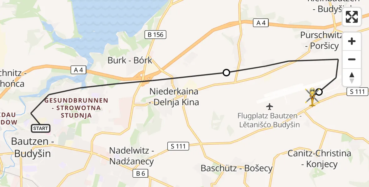 Flugroute Rettungshubschrauber Bautzen - Bautzen Flugplatz, 30 August 2026, 16:58