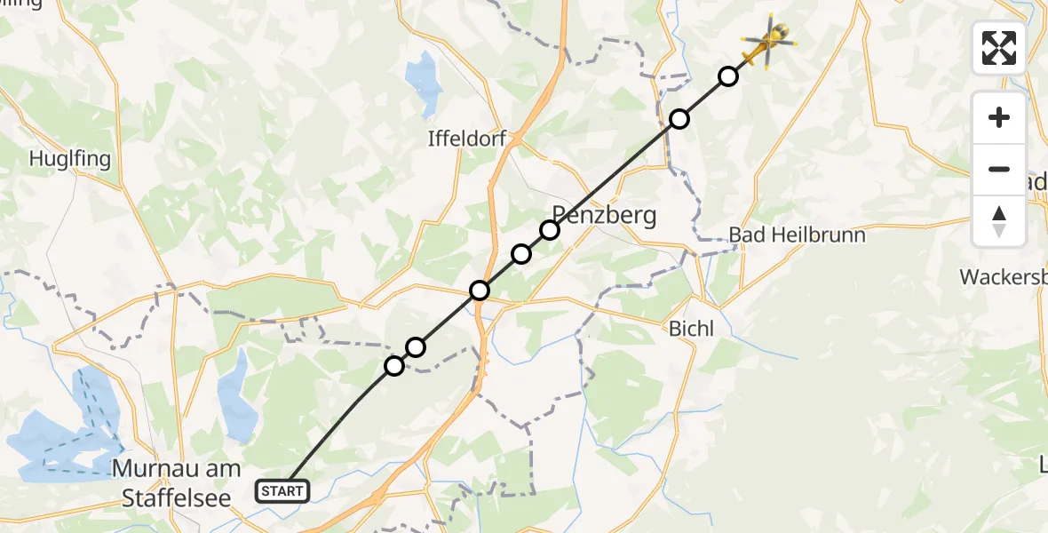 Flugroute Rettungshubschrauber Riegsee - Königsdorf, 30 August 2026, 17:04