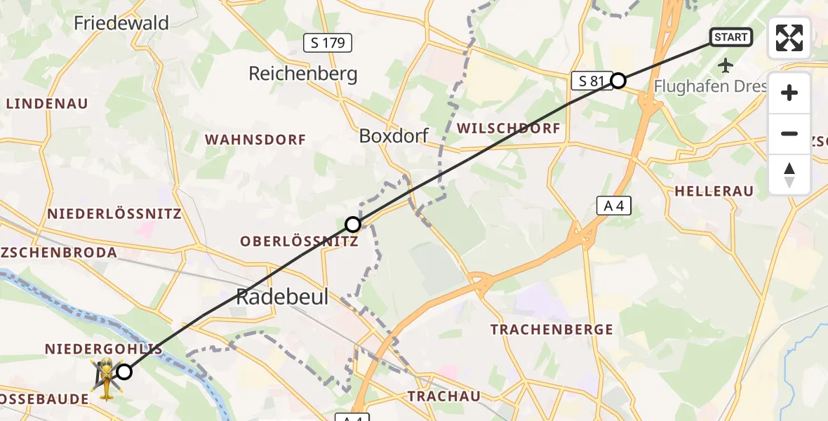 Flugroute Rettungshubschrauber Dresden Flughafen - Dresden, 30 August 2026, 17:11