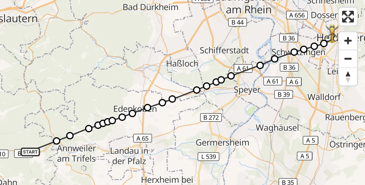 Flugroute Rettungshubschrauber Wilgartswiesen - Heidelberg, 30 August 2026, 17:12